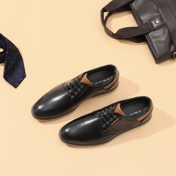 Men's Plain-Toe Business Casual Sneakers - BLACK - 6